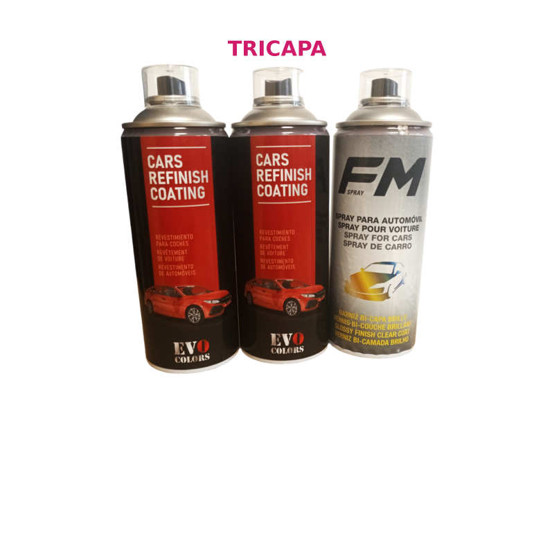 Kit spray pintura tricapa 1k para coche y moto de evo colors