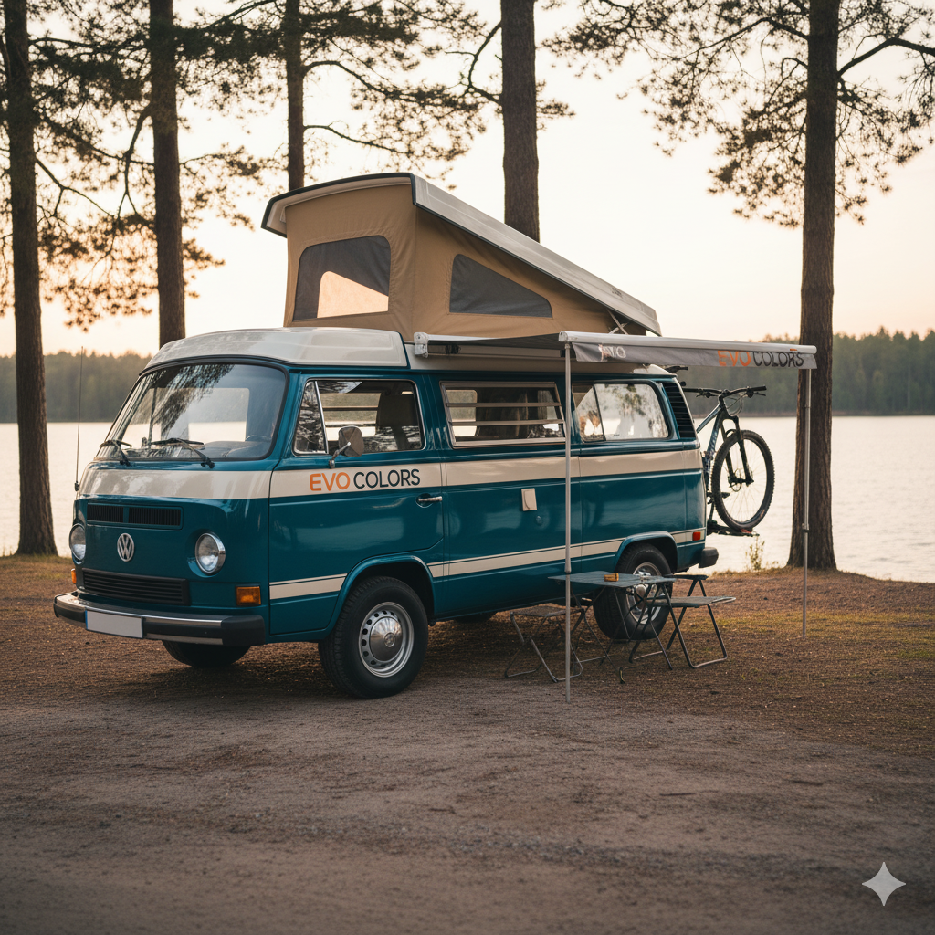 Furgoneta camper restaurada y personalizada con productos, anticorrosivos y pinturas de EVO COLORS